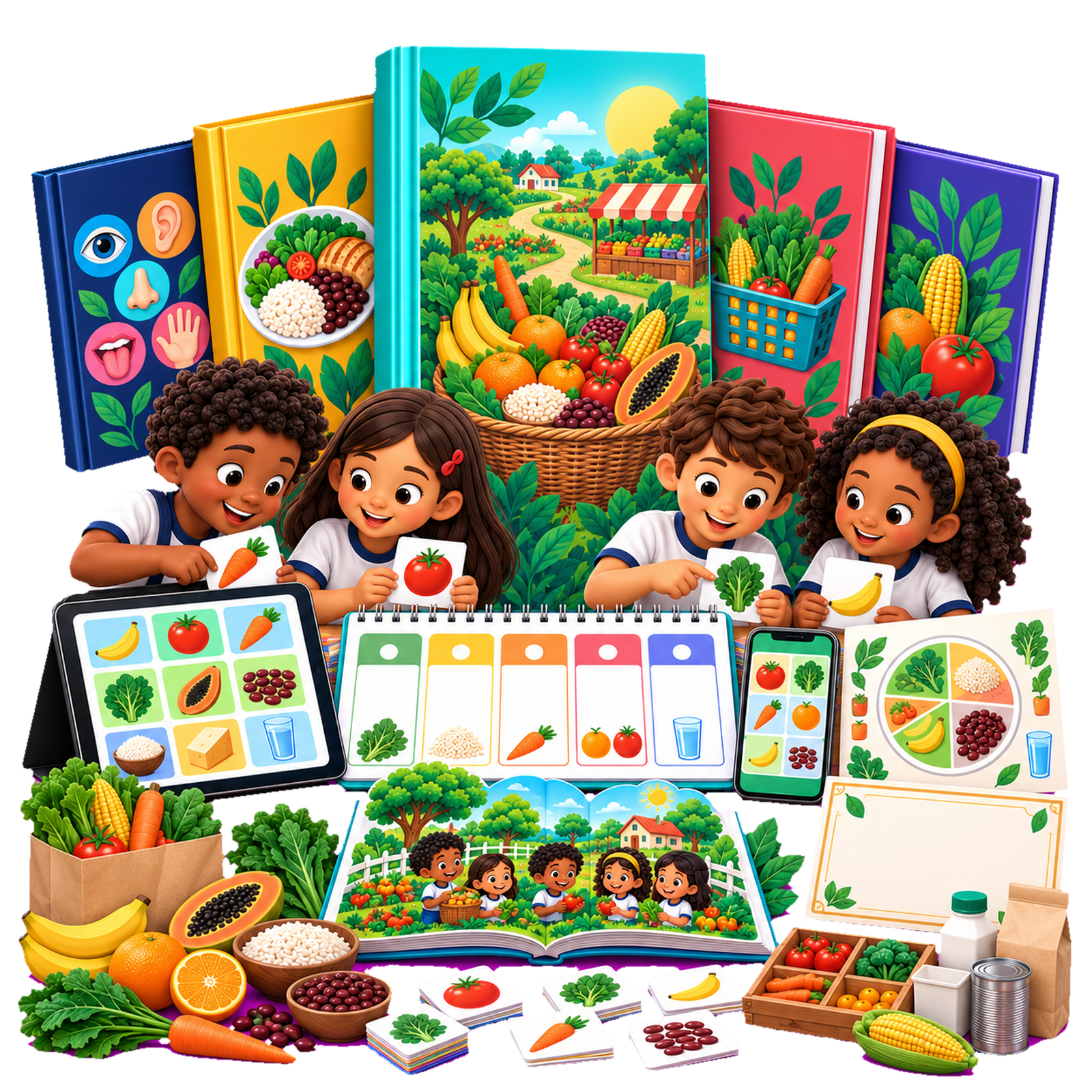 Mockup premium da oferta completa do Kit Colheita com materiais e bônus
